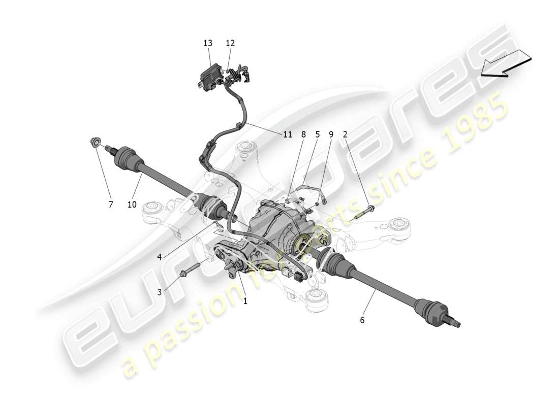 maserati grecale trofeo (2023) diagramma delle parti del differenziale e dei semiassi posteriori