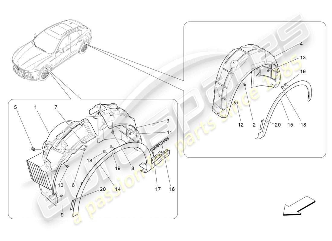 maserati levante (2020) diagramma delle parti della timoneria e dei coperchi