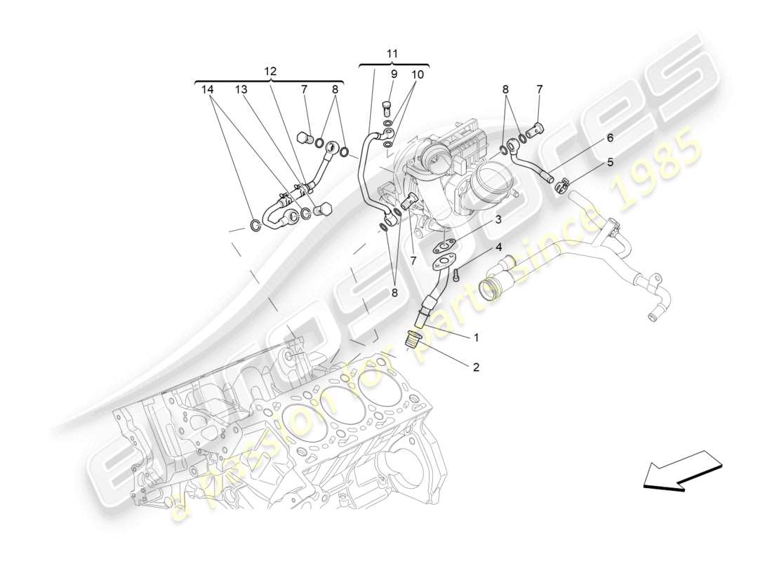maserati levante (2017) sistema di turbocompressione: lubrificazione e raffreddamento diagramma delle parti