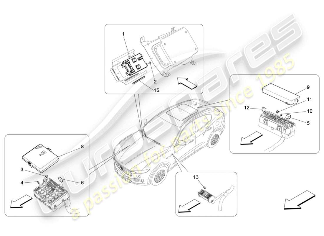 maserati levante zenga (2020) schema delle parti di relè, fusibili e scatole