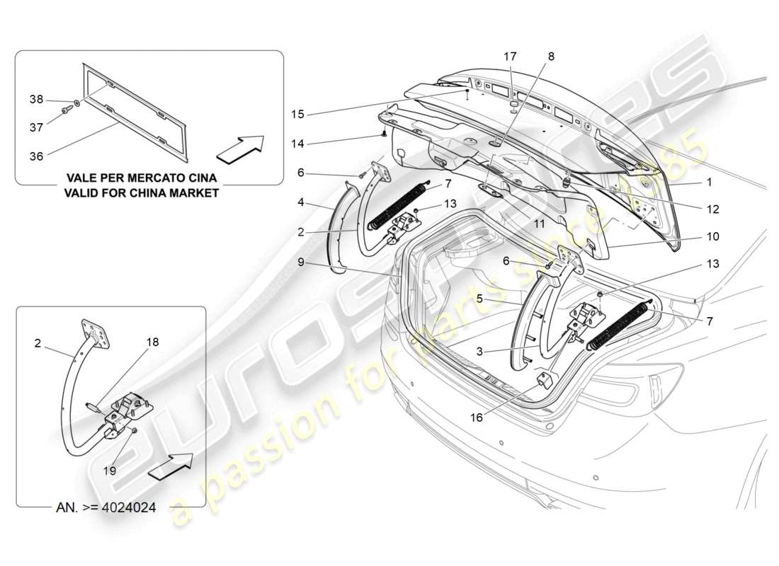 maserati quattroporte (2018) schema delle parti del coperchio posteriore