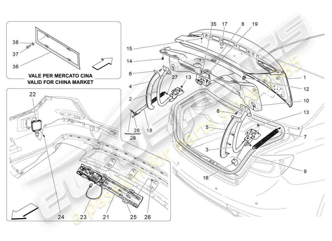 maserati quattroporte (2018) schema delle parti del coperchio posteriore
