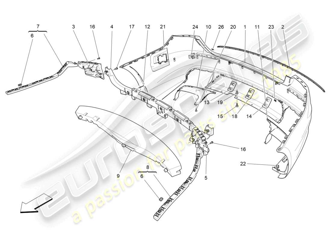 maserati quattroporte (2018) schema delle parti paraurti posteriore