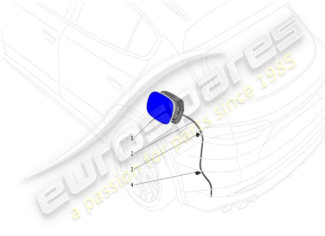 maserati grecale modena (2023) schema delle parti dello sportello del serbatoio del carburante e dei controlli