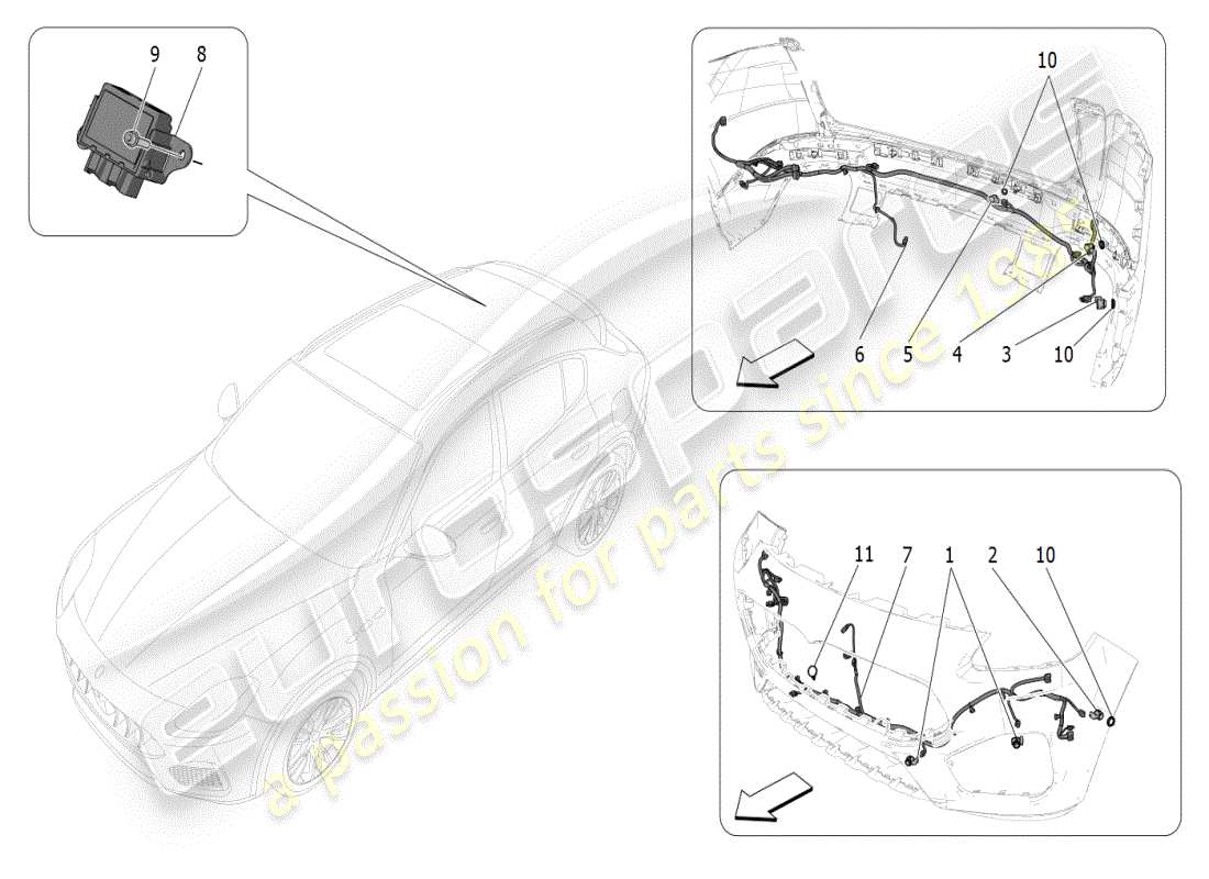 maserati grecale modena (2023) diagramma delle parti dei sensori di parcheggio