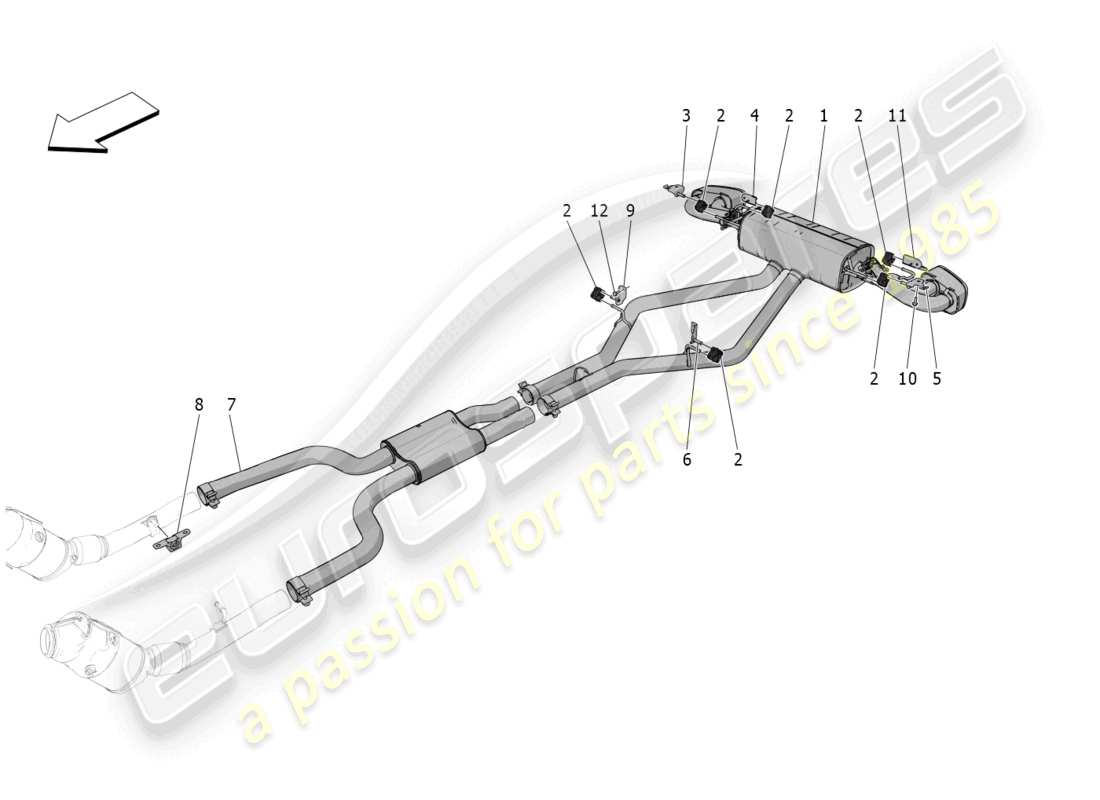 maserati grecale trofeo (2023) diagramma delle parti dei silenziatori