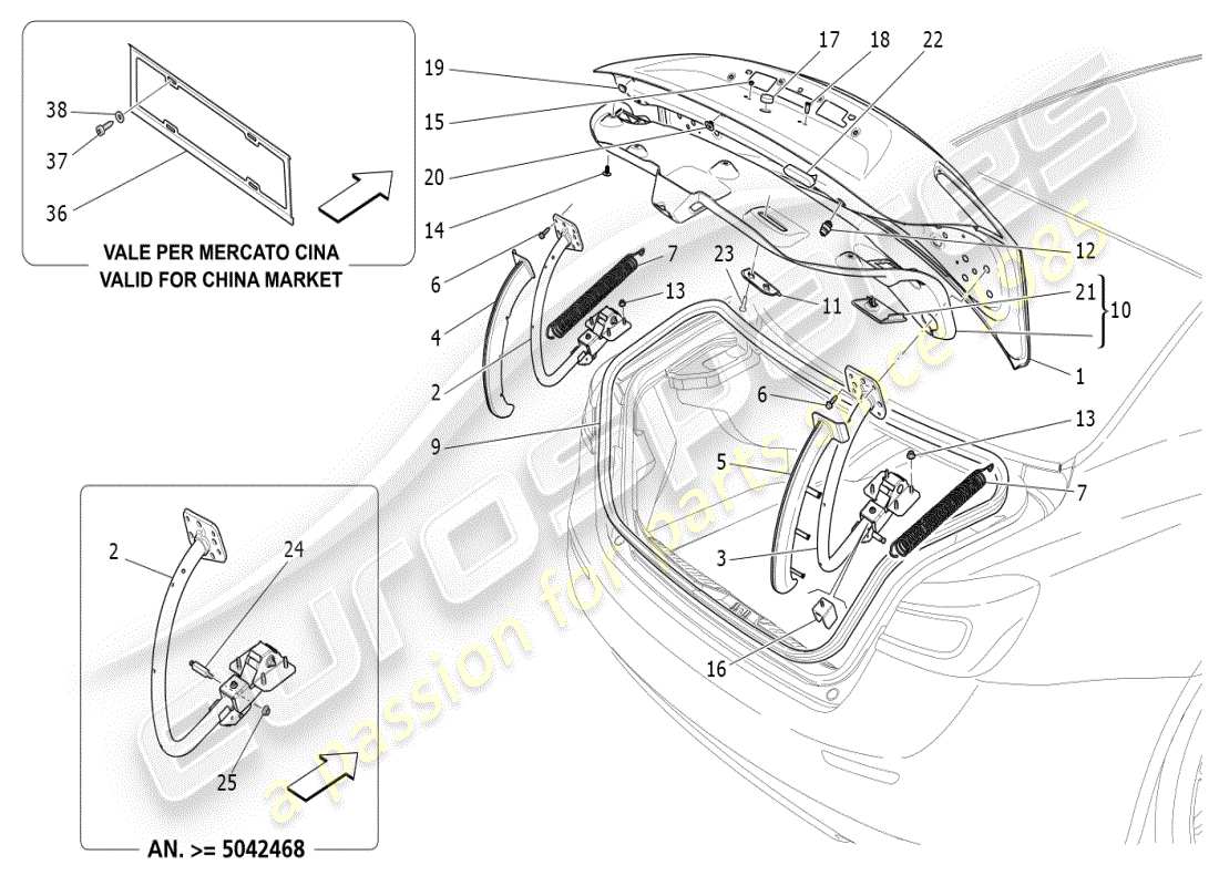 maserati ghibli (2021) schema delle parti del coperchio posteriore