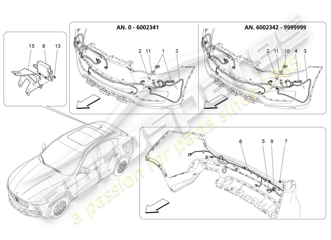 maserati levante gts (2020) diagramma delle parti dei sensori di parcheggio