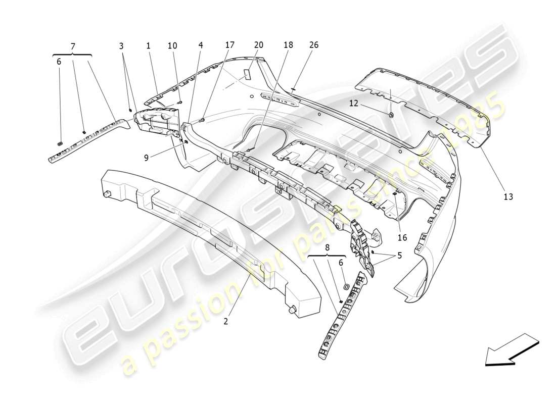maserati ghibli fragment (2022) paraurti posteriore diagramma delle parti
