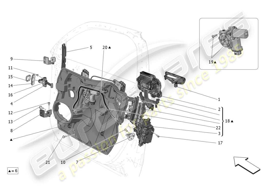 maserati grecale trofeo (2023) porte anteriori: diagramma delle parti dei meccanismi