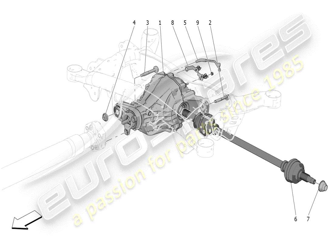 maserati grecale modena (2023) diagramma delle parti del differenziale e dei semiassi posteriori
