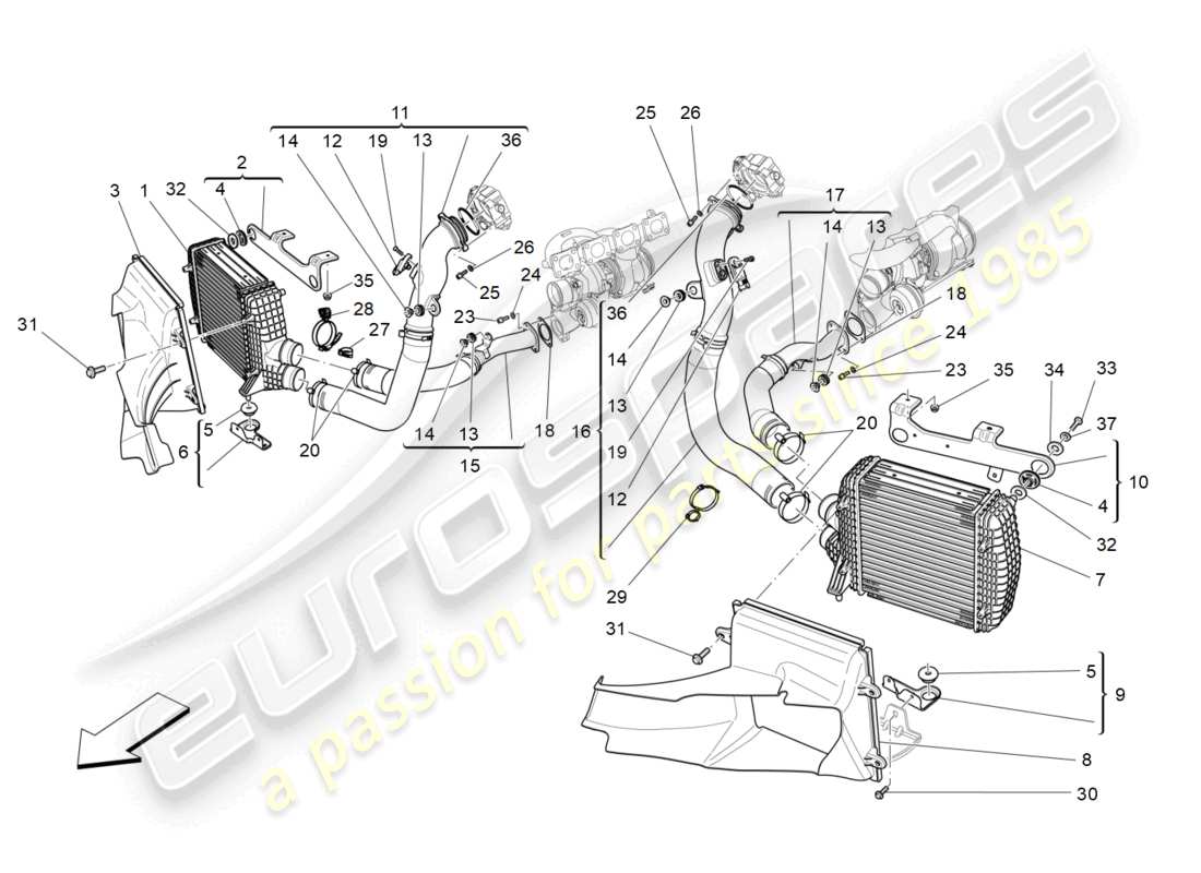 maserati quattroporte (2018) schema delle parti del sistema intercooler