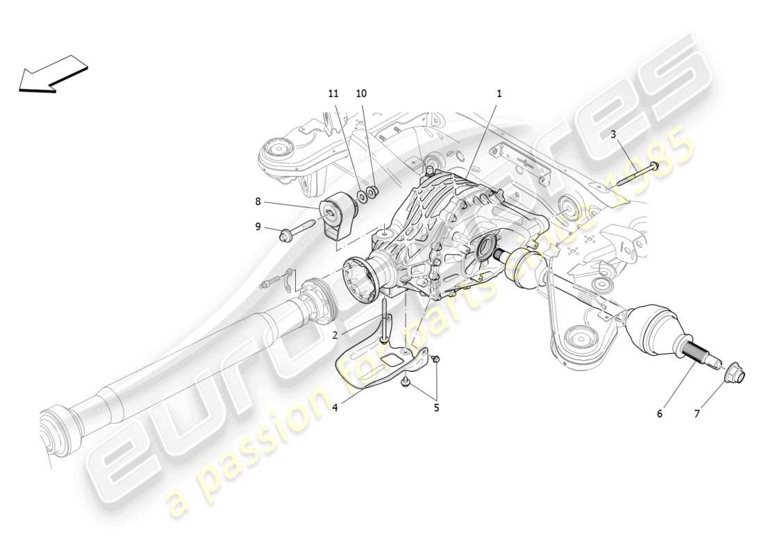 maserati quattroporte (2018) diagramma delle parti del differenziale e dei semiassi posteriori