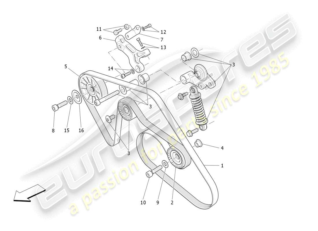 maserati levante gts (2020) diagramma delle parti delle cinghie dei dispositivi ausiliari