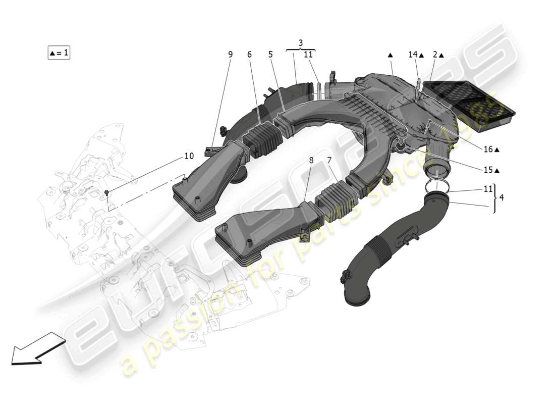 maserati grecale trofeo (2023) diagramma delle parti del filtro dell'aria, della presa d'aria e dei condotti
