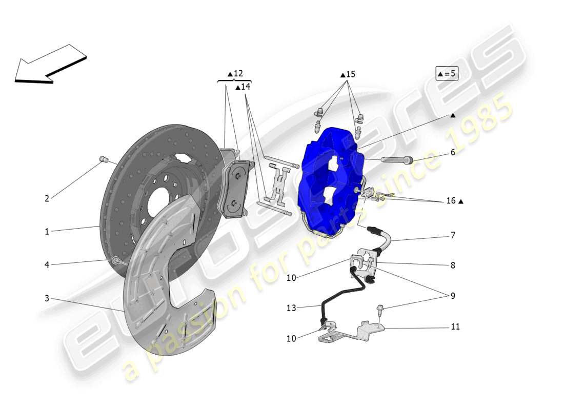 maserati grecale trofeo (2023) schema parziale dei dispositivi di frenatura sulle ruote posteriori