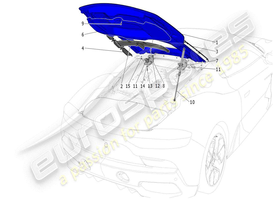 maserati mc20 (2024) schema delle parti del coperchio posteriore