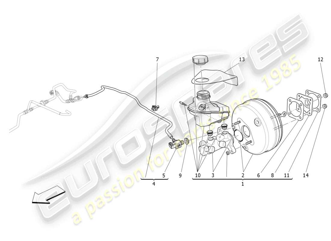 maserati ghibli (2018) diagramma delle parti del servosistema freno