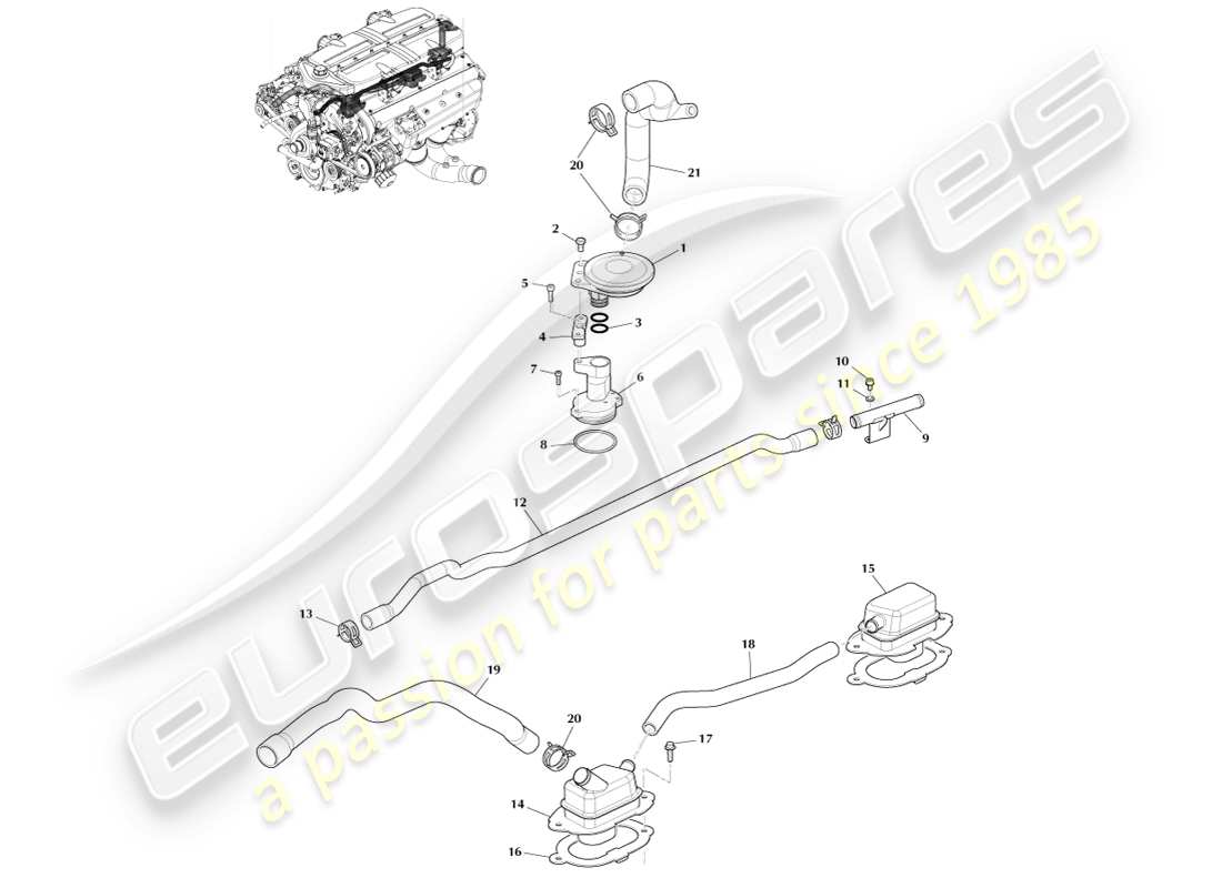 aston martin one-77 (2011) diagramma delle parti del controllo delle emissioni