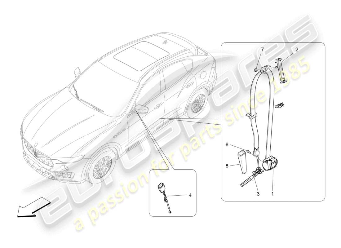 maserati levante zenga (2020) diagramma delle parti delle cinture di sicurezza anteriori