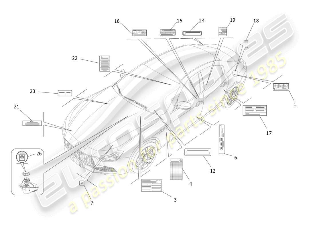 maserati ghibli (2014) adesivi ed etichette diagramma delle parti