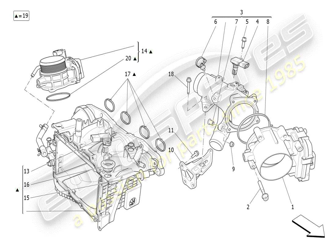 maserati ghibli (2021) schema della parte del collettore di aspirazione e del corpo farfallato