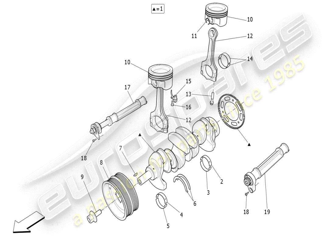 maserati ghibli (2021) diagramma delle parti del meccanismo a manovella
