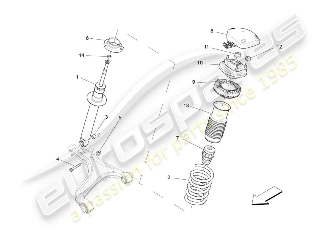 maserati ghibli (2016) diagramma delle parti dei dispositivi dell'ammortizzatore anteriore