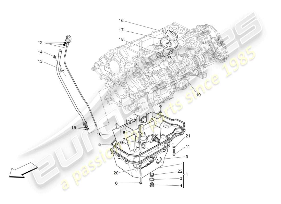 maserati quattroporte (2018) sistema di lubrificazione: diagramma delle parti del circuito e della raccolta