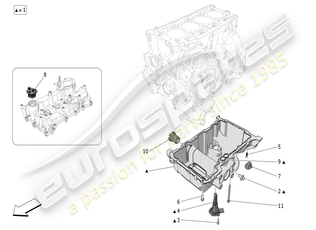 maserati grecale modena (2023) sistema di lubrificazione: diagramma delle parti del circuito e della raccolta