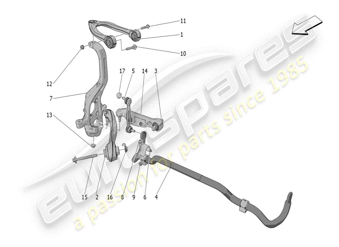 maserati grecale modena (2023) diagramma delle parti della sospensione anteriore