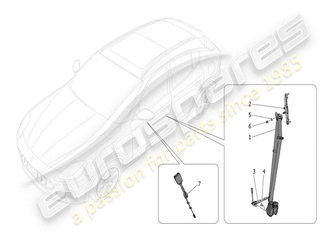 maserati grecale modena (2023) diagramma delle parti delle cinture di sicurezza anteriori