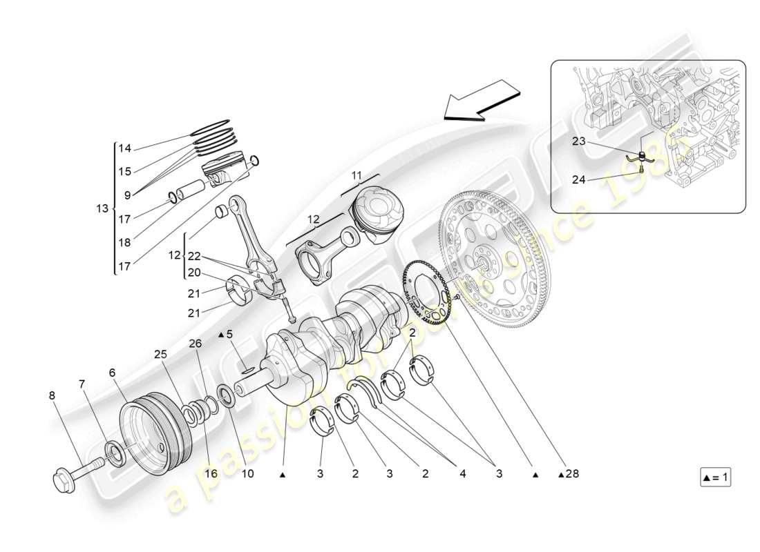 maserati levante zenga (2020) diagramma delle parti del meccanismo a manovella