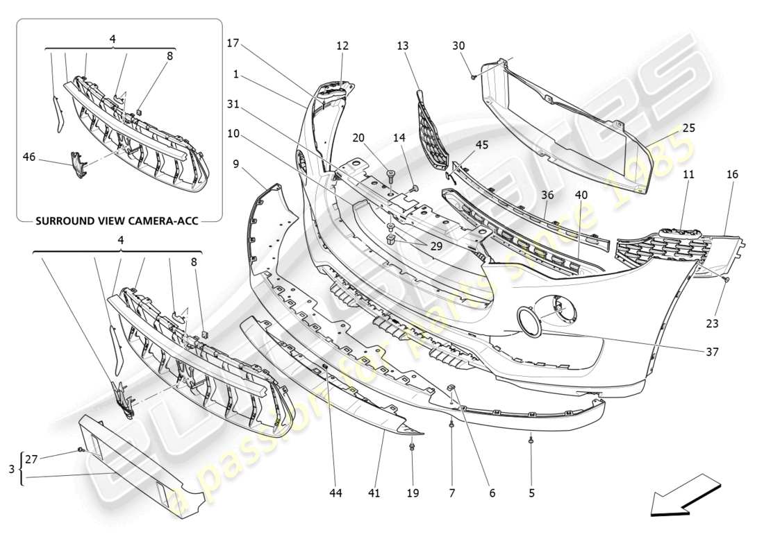 maserati levante (2020) paraurti anteriore diagramma delle parti
