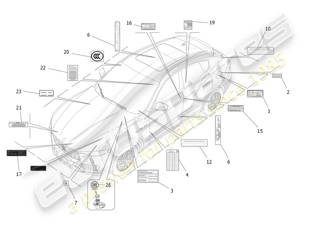 maserati levante gt (2022) adesivi ed etichette diagramma delle parti