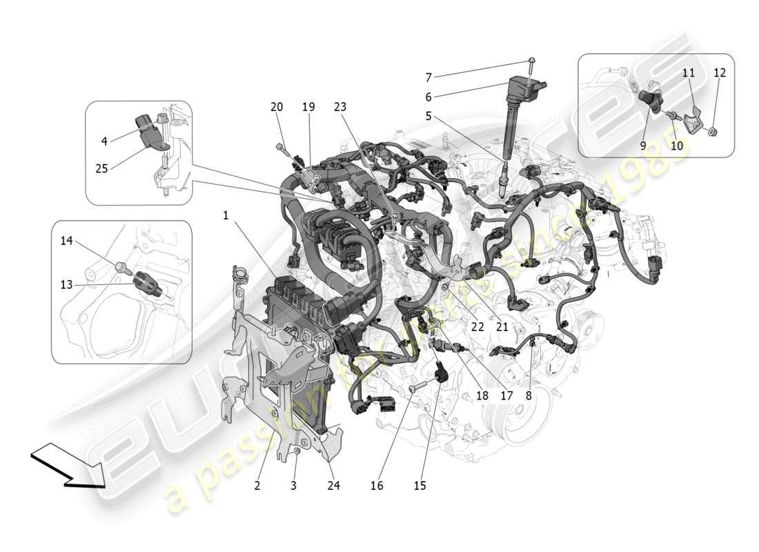maserati grecale gt (2023) controllo elettronico: diagramma delle parti di controllo dell'iniezione e della fasatura del motore