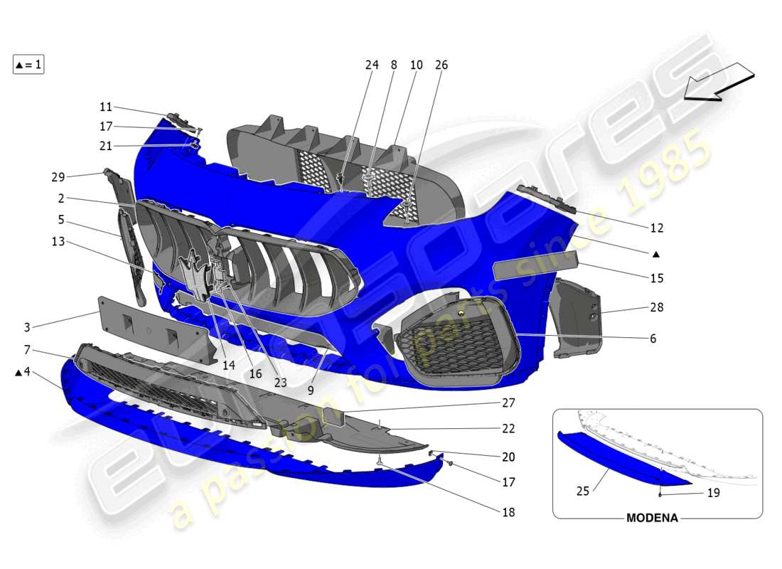 maserati grecale gt (2023) schema delle parti paraurti anteriore