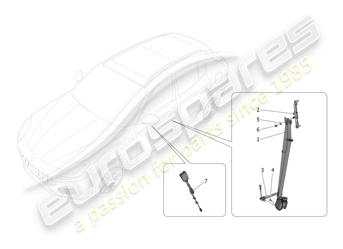 maserati grecale gt (2023) diagramma delle parti delle cinture di sicurezza anteriori