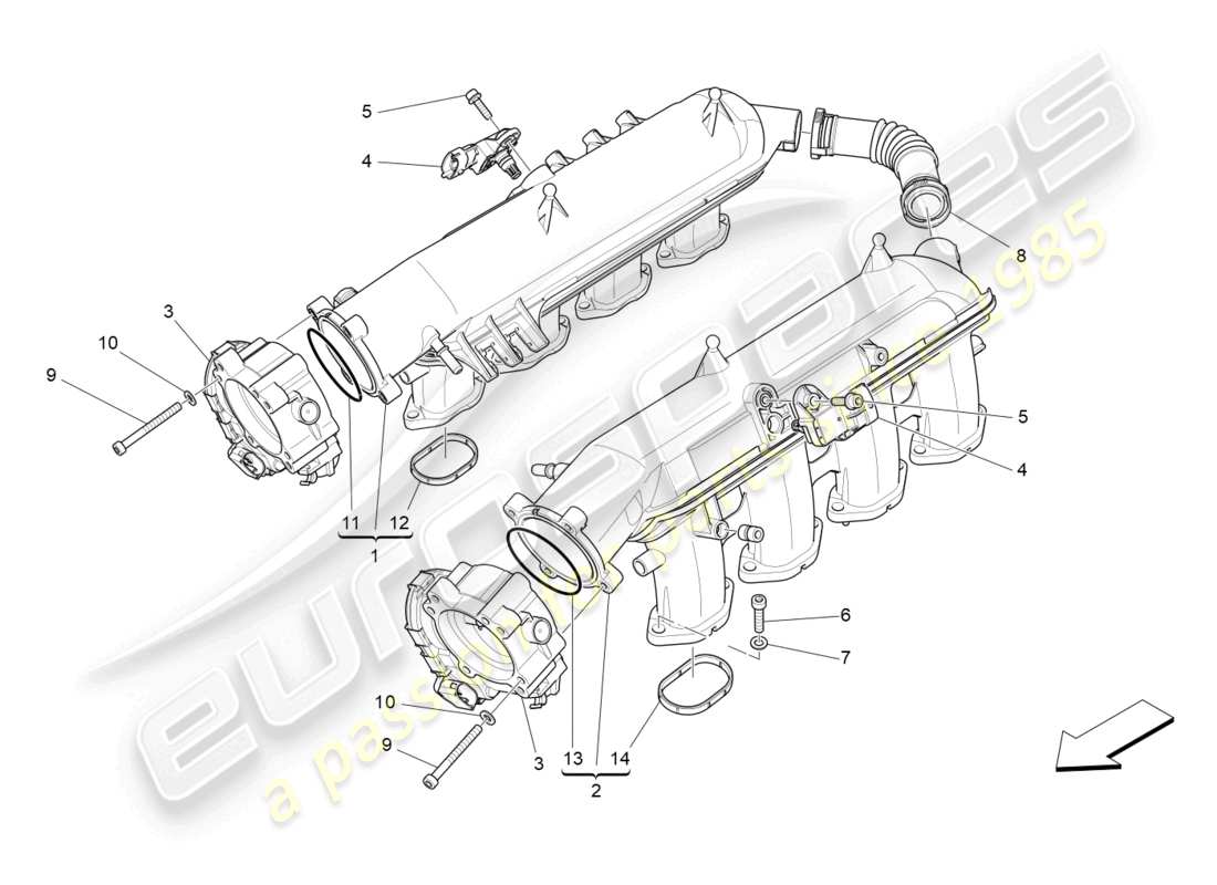 maserati levante gts (2020) schema della parte del collettore di aspirazione e del corpo farfallato