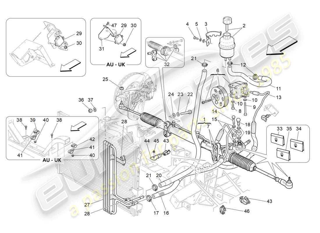 maserati granturismo mc stradale (2012) unità cremagliera sterzo completa diagramma delle parti