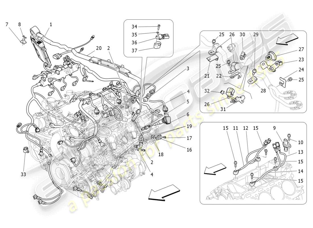 maserati quattroporte (2018) controllo elettronico: diagramma delle parti di controllo dell'iniezione e della fasatura del motore