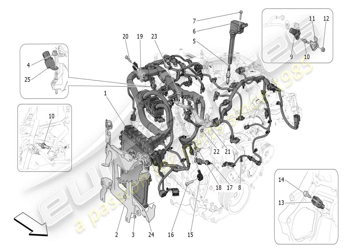 maserati grecale modena (2023) controllo elettronico: diagramma delle parti di controllo dell'iniezione e della fasatura del motore