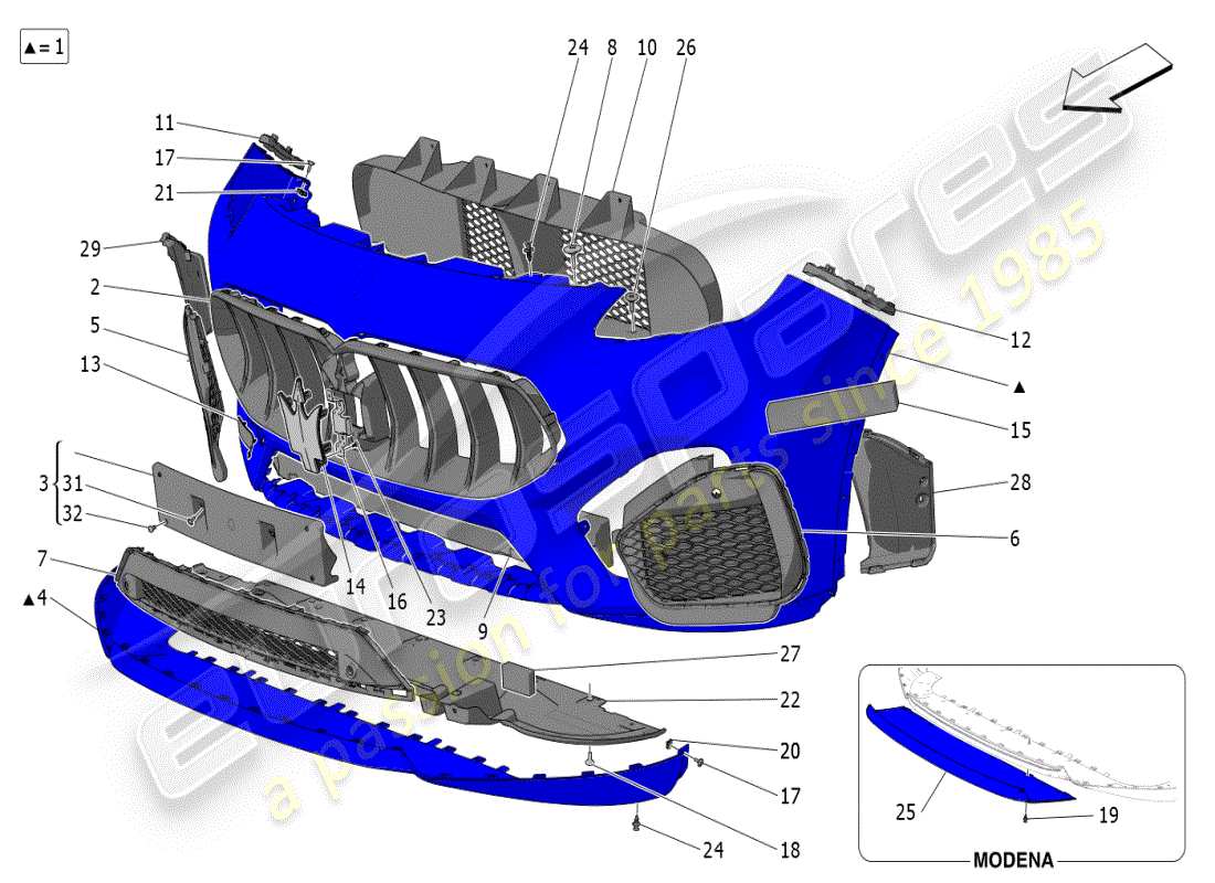 maserati grecale modena (2023) paraurti anteriore diagramma delle parti