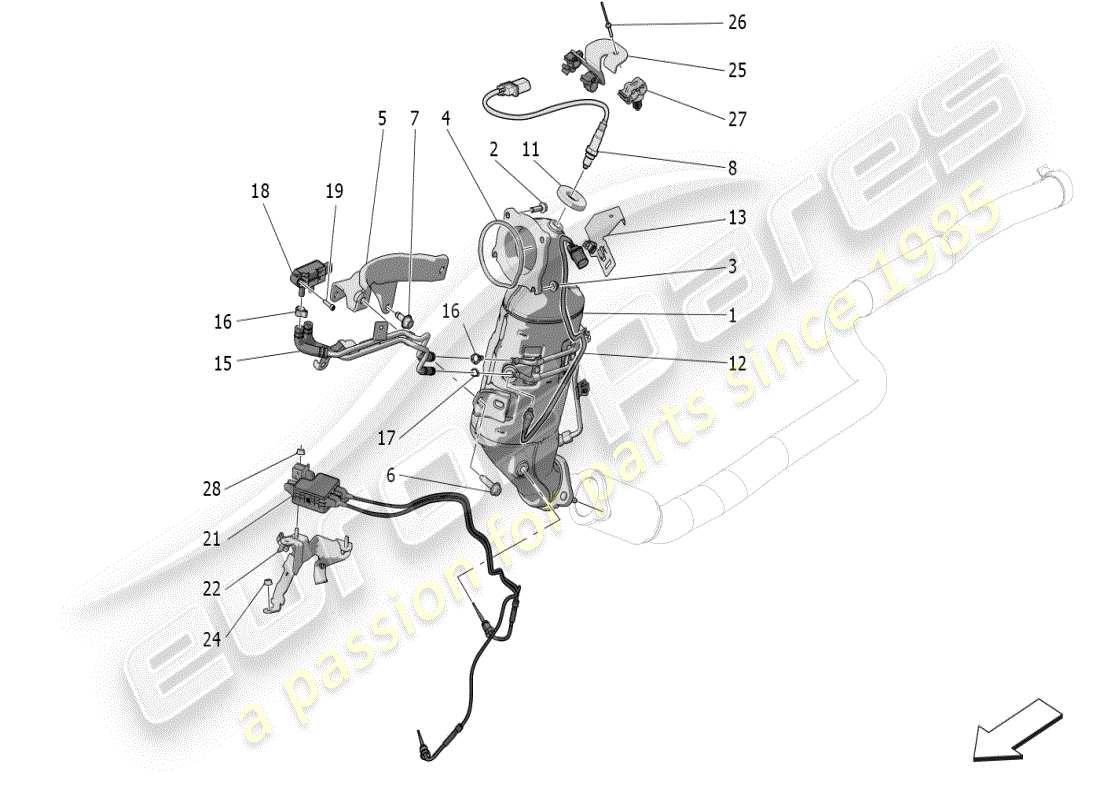 maserati grecale modena (2023) diagramma delle parti dei convertitori pre-catalitici e dei convertitori catalitici