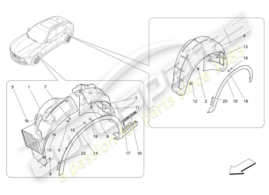 maserati levante gt (2022) timoneria e coperchi diagramma delle parti
