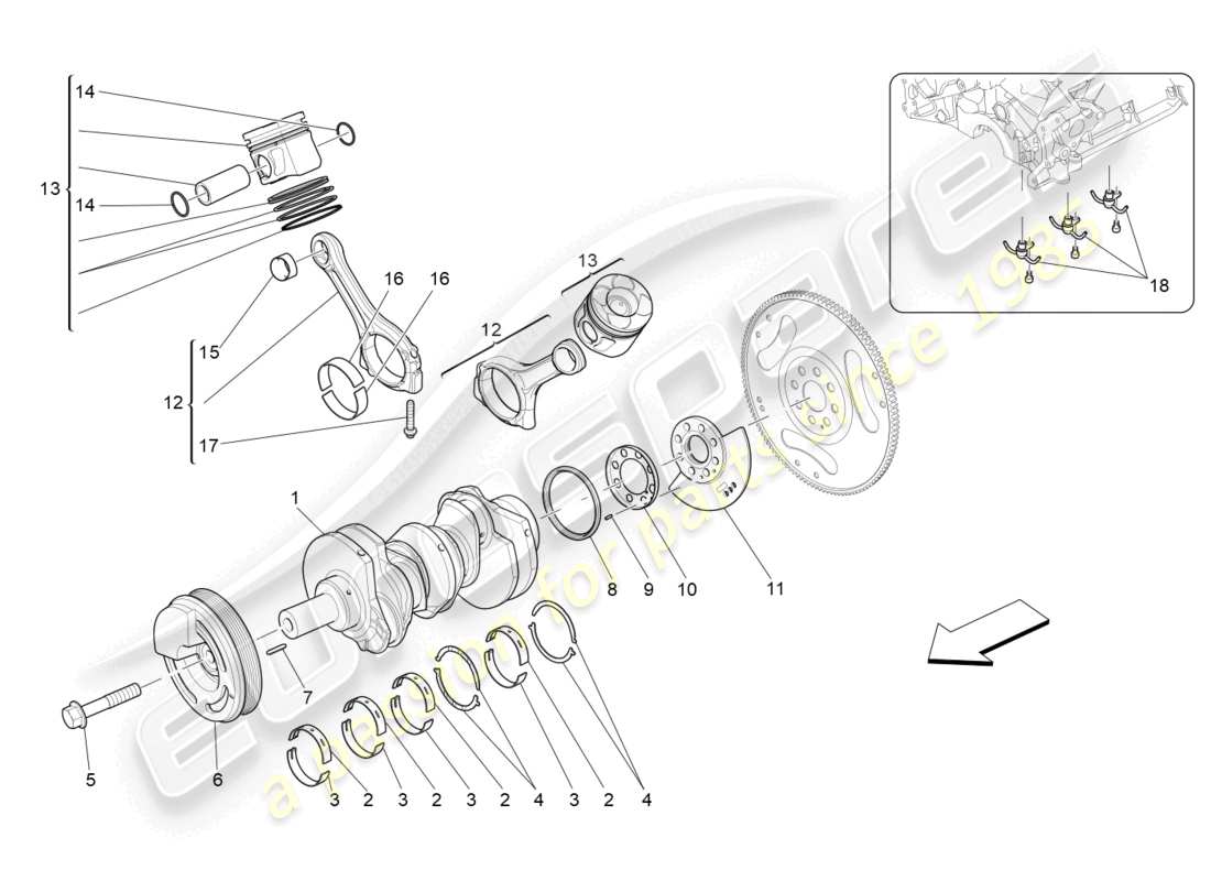 maserati levante (2020) meccanismo a manovella diagramma delle parti