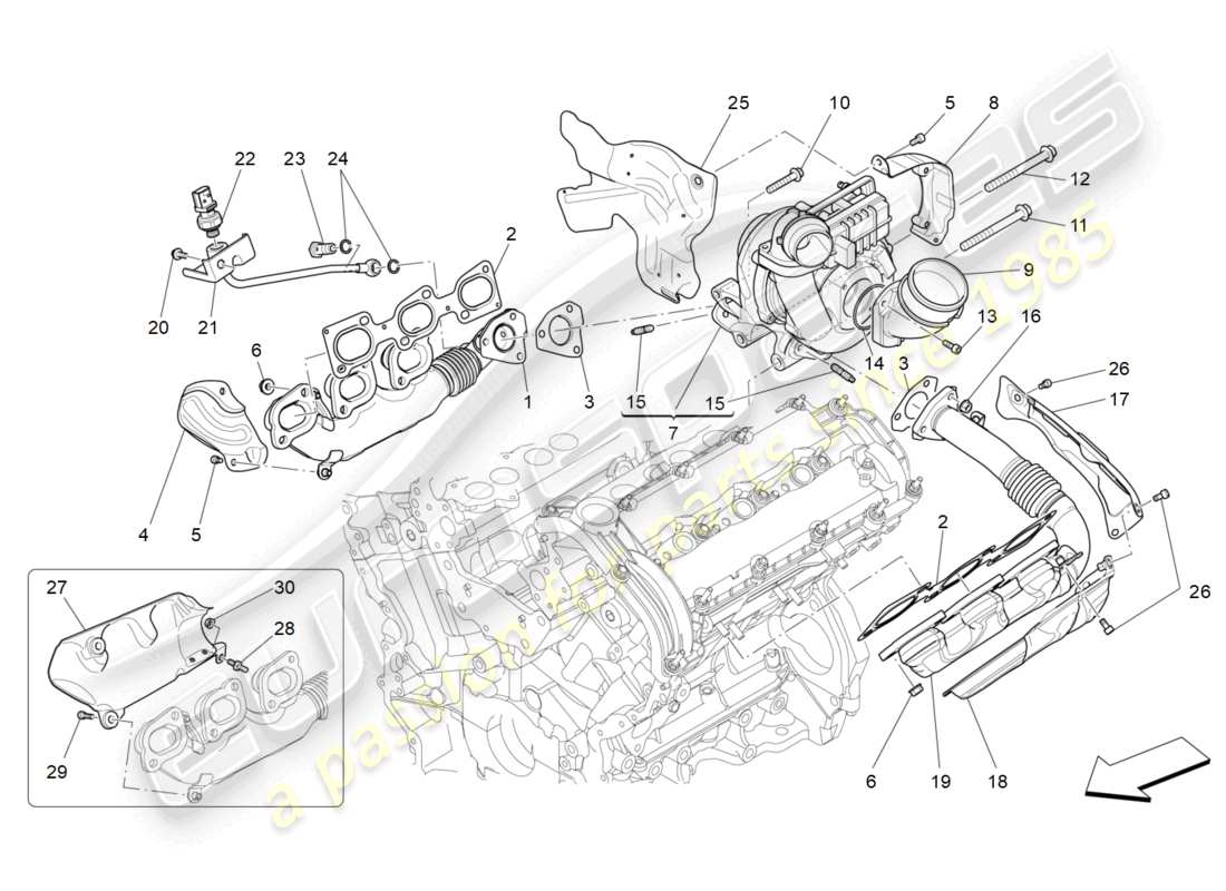maserati levante (2020) sistema di turbocompressione: attrezzature diagramma delle parti