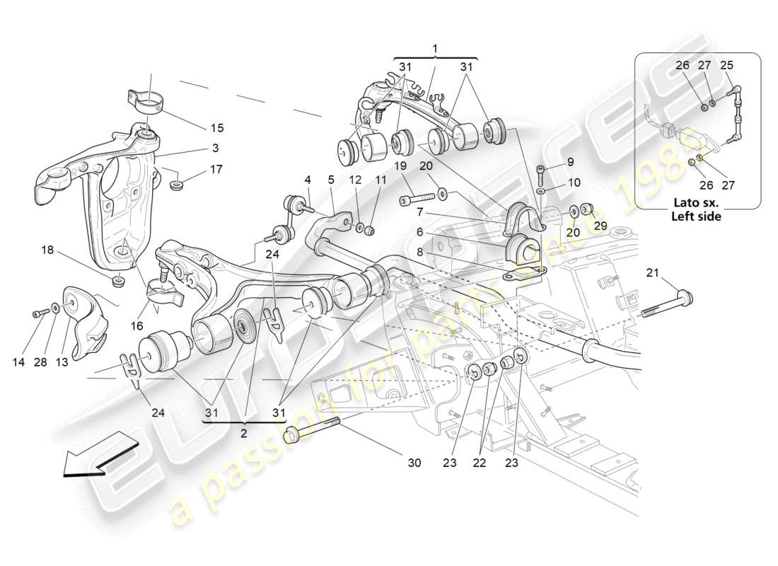 maserati grancabrio mc (2013) diagramma delle parti della sospensione anteriore