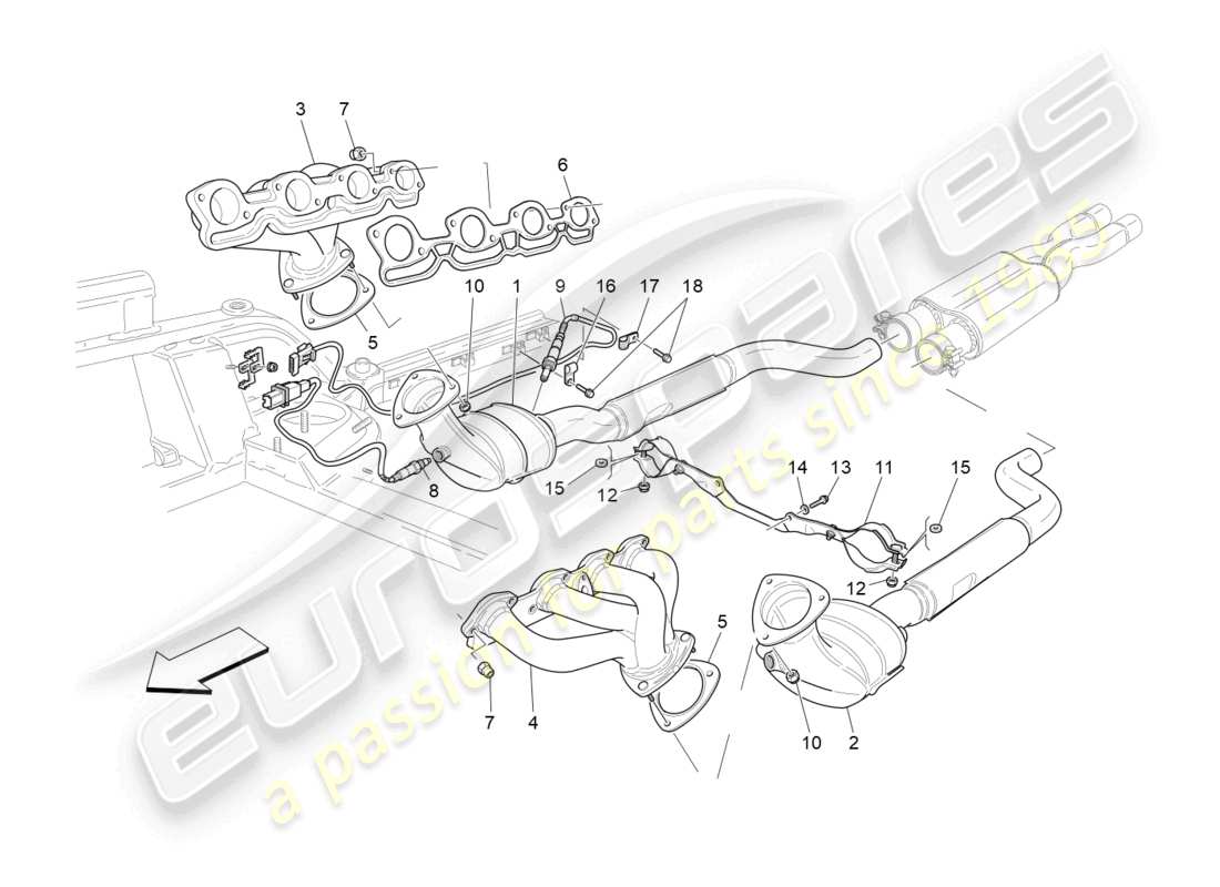 maserati grancabrio mc (2013) diagramma delle parti dei convertitori pre-catalitici e dei convertitori catalitici