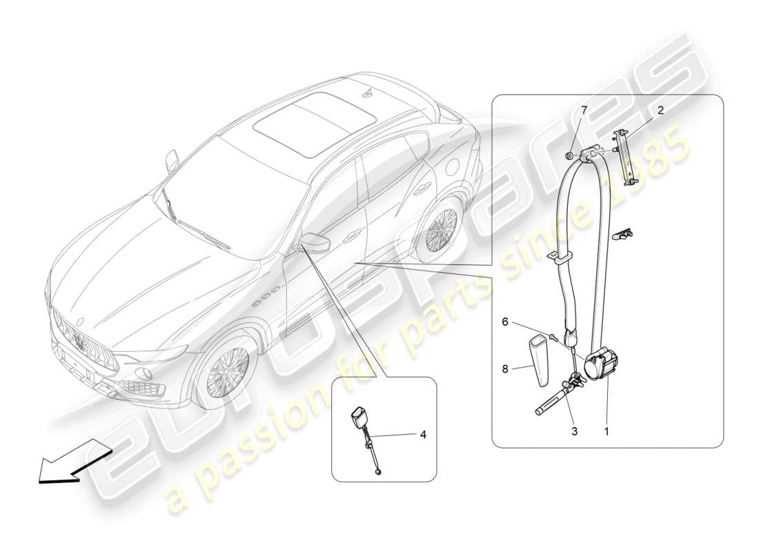 maserati levante modena s (2022) diagramma delle parti delle cinture di sicurezza anteriori